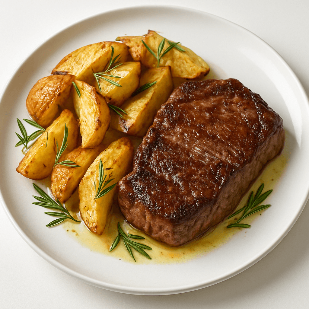Foto de Filete de carne a la plancha con batatas al romero