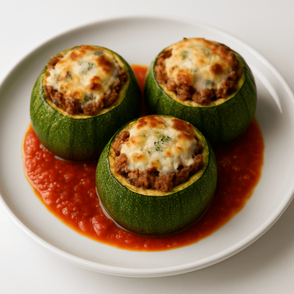Foto de zapallitos rellenas de carne picada y queso gratinado