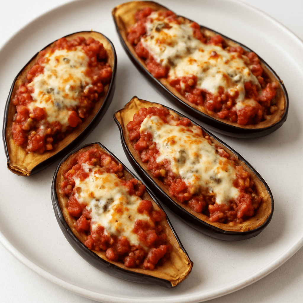 Foto de Berenjenas rellenas de carne picada y queso gratinado